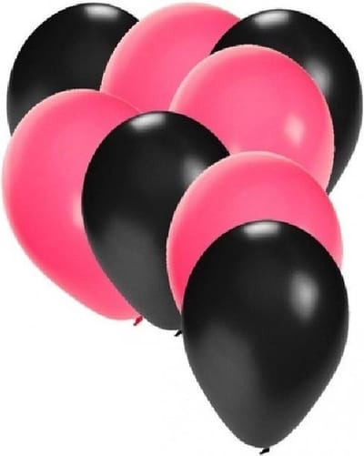 30x Sweet 16 verjaardag thema ballonnen -15 x zwart en 15 x roze - 16 jaar leeftijd versiering
