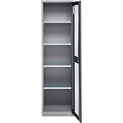 Schäfer Shop Genius metalen materiaalkast FS, met kijkvenster, ventilatiegaten, B 545 x D 520 x H 1950 mm, 5 OH, tot 250 kg, blank.alu kleurig/antraciet