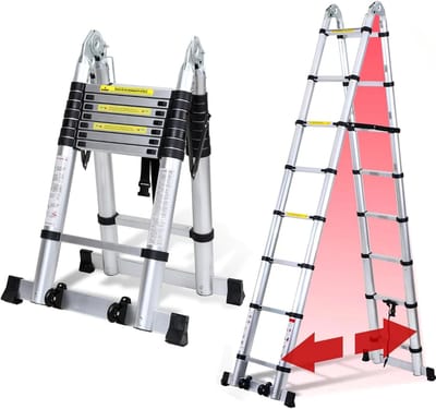 Telescopische Ladder - Telescopische Vouwladder - Werkhoogte - Aluminium - Geschikt voor Particulier en Professioneel Gebruik - Telescopische Vouwladder - Max. Belasting 150 kg
