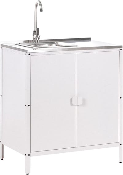 Buitenkeuken Kast - Tuinkast Met Spoelbak - Tuinieren En Koken - Roestvrijstalen Blad - 80x50x90 cm - Wit