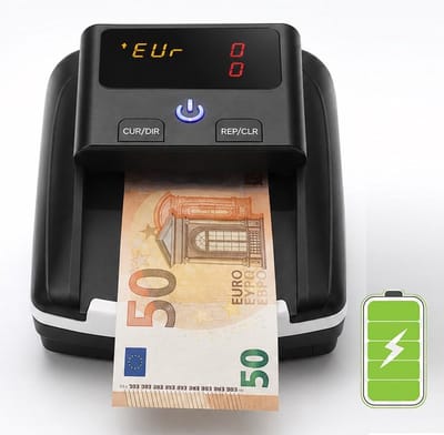 Accu Bankbiljettendetector voor Euro en Dollar - Valsgelddetector met UV MG IR Controle - Draagbare Vals Geld Detector - Zwart
