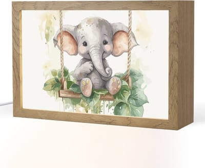 Nachtlampje 30x20 cm - Kinder lampje - Olifant - Dier - Kinderen - Jungle - Tafellamp kinderkamer - Slaapkamer lamp - Bedlamp kinderen - Kinderlampje stopcontact - Wandlamp babykamer - Nachtlampjes