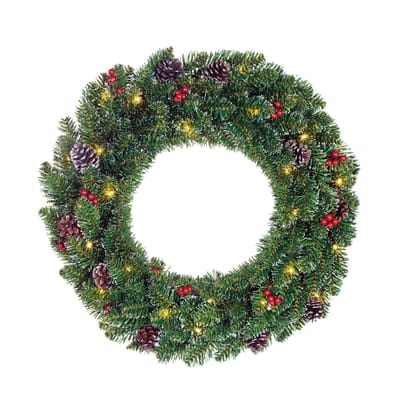 Black Box Trees Creston Kerstkrans met Verlichting - Kerstversiering met 30 Warm Witte LED Lampjes - Deurkrans voor Sfeervolle Decoratie Binnen - Ø60 cm - Groen