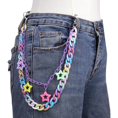 Hip Hop Regenboog Hars Ketting Sleutelhanger Vrouwen Meisje Schattige Tailleketting Veelkleurig Acryl Holle Ster Broekketting Y2K Sieraden gray