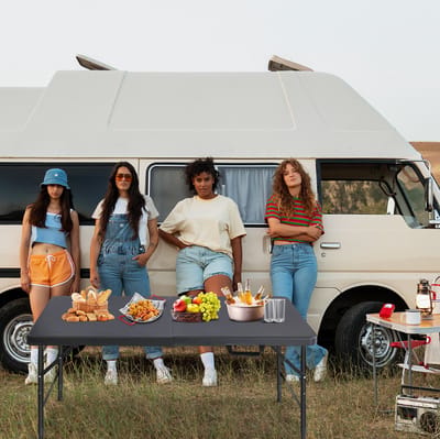 Tafel - Opvouwbare Zwaar Belastbare Tafel Met Verstelbare Hoogte En Handgreep - Voor Camping Picknick En Feest - Kunststof Metaal - 125x61x74 Cm - Zwart