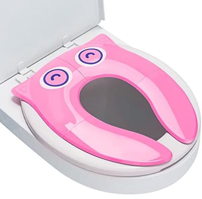 Draagbaar Opvouwbaar Peuterpotje met Opbergtas - Antislip Zindelijkheidstraining Toiletbrilhoes met Spatbescherming - Roze Uil