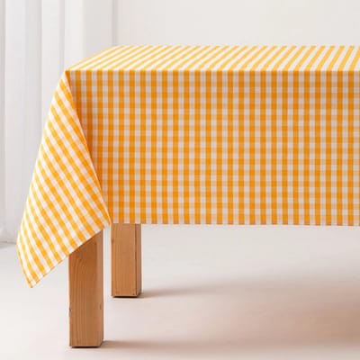 GAMUSI - Vlekbestendig Tafelkleed Katoen Polyester Vichy Ruit - 140 x 240 cm - Geel - Tafellaken met Vlekwerende Coating - Landelijke Stijl