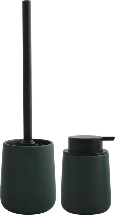 MSV Toiletborstel in houder/zeeppompje - badkamer set Malmo - keramiek - donkergroen