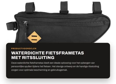 Dailygoods- Fietsframetas Waterdicht - Grote Opbergtas - Dacron Materiaal - Eenvoudig te Installeren - Ritssluiting - Geschikt voor Meeste Fietsen - Fietsopbergtas