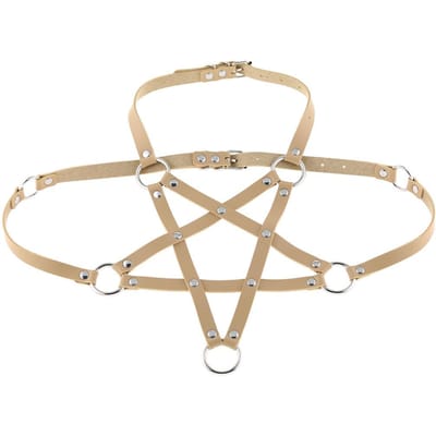 Harnais Corporel Sexy Harajuku Anime Étoiles Statement Cuir Collier pour Femmes Hommes Gothique Soutien-gorge Corporel Été Bohème Fête Bijoux Cadeau beige