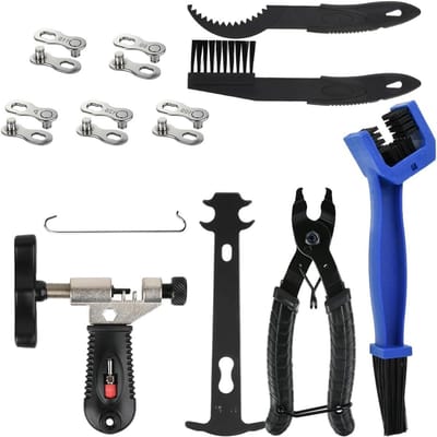 Fietsketting Reparatieset met Kettingpons, Kettingborstel, Kettingtang en 5 Pairs Kettingrivets voor 6-12 Versnellingen