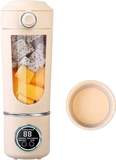 Draagbare Blender 700ML – Smoothie Maker en Juicer 2-in-1 met 12 Messen, USB Oplaadbare Mini Blender voor Shakes, Smoothies en Fruitmix - Beige