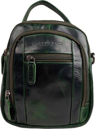 Groen compact leren schoudertas - Dames schoudertasje - Heren schoudertasje - Echt leer - Groen - Rundleer