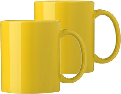 Bellatio Design Koffie mokken/bekers Nantes - 2x - keramiek - met oor - geel - 300 ml