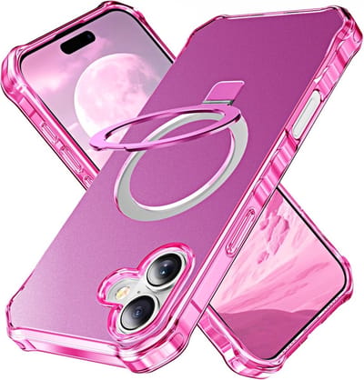 Coverup Hoesje - Geschikt voor iPhone 16 Hoesje - Coverup ShockProof TPU Back Cover met MagSafe Compatible Ring Kickstand - Roze