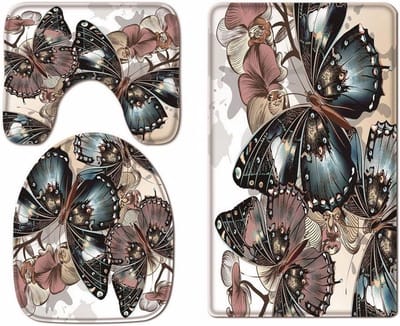 A.Monamour Vintage Bloemen Vlinders Patroon Print Zachte Flanel Doek Wasbare Toilet Stoelhoezen Toilet Deksel Covers Kussens Pads Skidproof Badmat Rug voor Toilet Accessoires