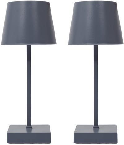 Home deco factory LED tafellamp - 2x - portable/draadloos - kunststof - grijs - touch - 26 cm - binnen