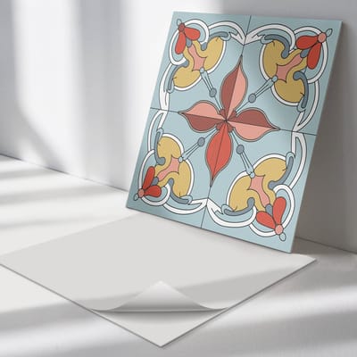 Wallfluent Vinyl Tegels - Bloemenpatroon met Details Vloer Tegels PVC - 30 cm x 30 cm - Turkoois PVC Tegels - Verpakking van 9 stuks - Vierkant PVC Tegels - Texturen Plaktegels - Zelfklevende PVC Tegels - Plaktegels Keuken en Badkamer