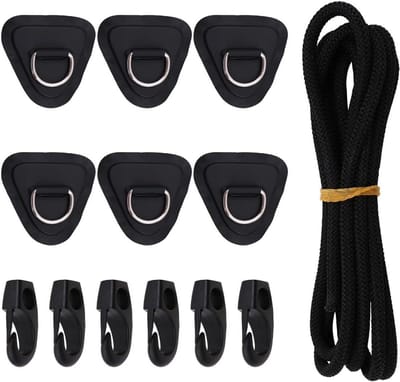 Rigging Kit - Bungee Set Dek - Watersport Uitrusting - Zes D-ringen - 2.5 meter koord - Zwart