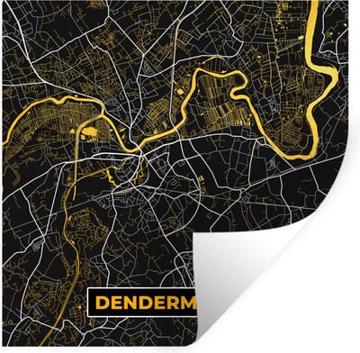 Muurstickers - Sticker Folie - Goud - Dendermonde - Plattegrond - Stadskaart - Kaart - 100x100 cm - Plakfolie - Muurstickers Kinderkamer - Zelfklevend Behang XXL - Zelfklevend behangpapier - Stickerfolie