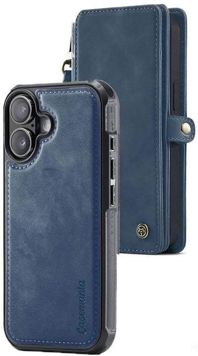 CaseMania Bookcase hoesje geschikt voor iPhone 17 - Effen Donkerblauw - Kunstleer - XXL Bergruimte - Portemonnee met 10 Vakjes voor Pasjes