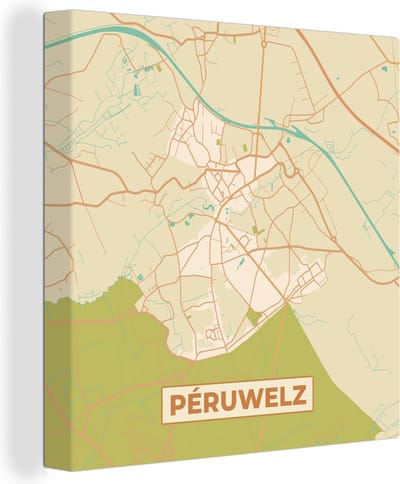 Canvas Schilderij Plattegrond - Kaart - België - Stadskaart - Péruwelz - 20x20 cm - Wanddecoratie