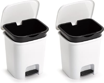 2x plasticforte vuilvisbak pedaalemmer - wit - 7,5 liter - 24 x 22 x 25 cm - kunststof - afvalbak - keuken - kantoor - badkamer- toilet