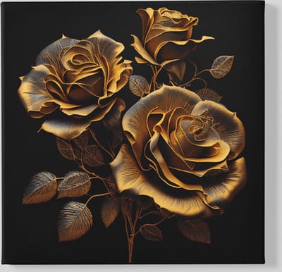 Vierkant Canvas Schilderij - Bloemen - Gouden Rozen - 40x40x2 cm