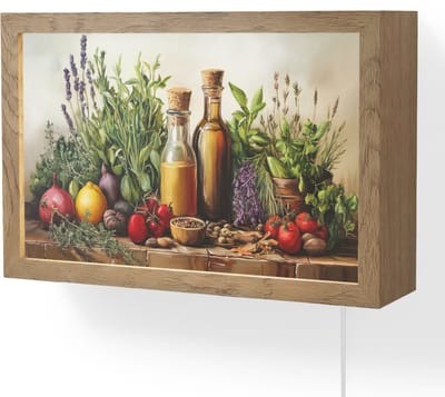 Wandlamp 30x20 cm - Oplaadbaar - Stilleven - Kruiden - Specerijen - Fruit - Kleurrijk - Wandlampen binnen woonkamer - Slaapkamer lamp met kabel - Decoratieve nachtlamp - Vloerlamp snoer