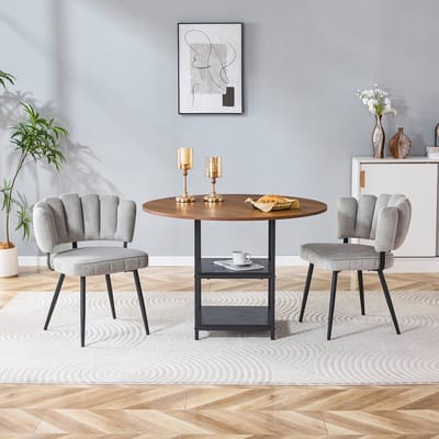 OKWISH Eettafelset 107 Cm - Ronde Tafel Met Dubbele Opbergruimte - Voor Kleine Ruimtes - MDF En Stof - Grijs