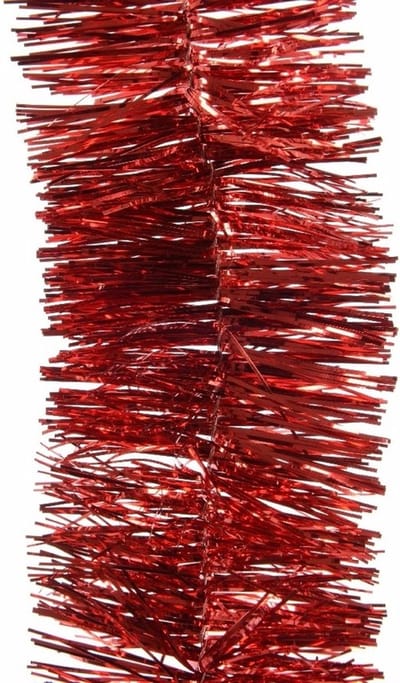 Decoris Kerstslinger - 2x - rood - lametta - 270 cm - glanzend - guirlande - kerstboomslinger