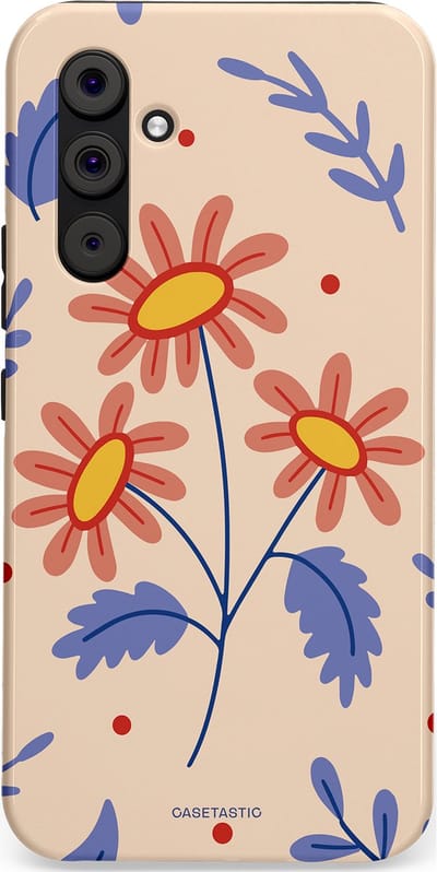 Casetastic hoesje geschikt voor Samsung Galaxy A54 (2023) 5G - Dubbellaagse bescherming - Perzikbloem trio - Fashion Case - Lavendel Perzik Zand