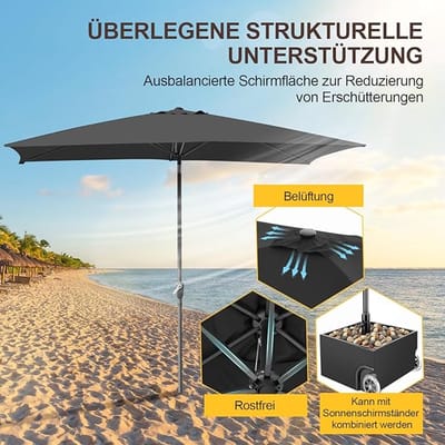 Tuinparasol Bellavero Rechthoekig 300x200 cm – Terrasparasol UV50+ Geventileerd, 30° Kantelbaar, Waterafstotend, Met Zwengel – Ideaal Voor Tuin, Balkon, Strand en Outdoor – Bellavero