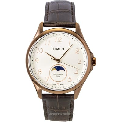 Casio Standaard Analoog Maanfase Leren Band Ivoor Wijzerplaat Quartz MTP-M110RL-5AV Herenhorloge ivoor
