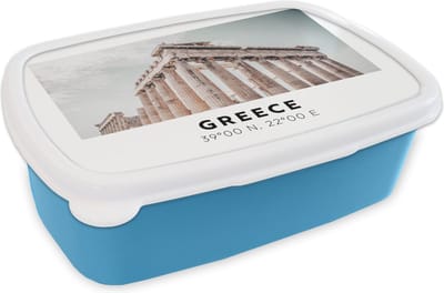 Broodtrommel Blauw - Lunchbox - Brooddoos - Parthenon - Griekenland - Athene - 18x12x6 cm - Kinderen - Jongen