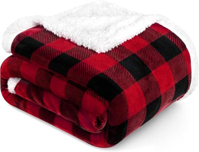 Warm Sherpa Fleece Plaid Deken Zwart Rood voor Sofa Bed