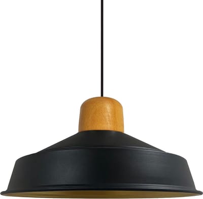Bamyum Asletl-H Hanglamp Eettafel Hout Ø41 cm, Industriële Vintage Hanglamp, Zwarte Metalen Pendelarmatuur