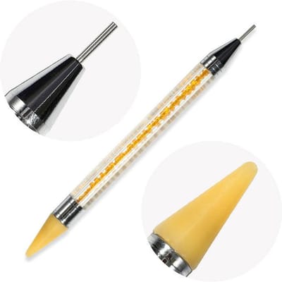Nail Art Witte Dubbelzijdige Wax Pen Met Strass Versiering En Strass Prikker, Kristallen Strass Applicator Tool geel