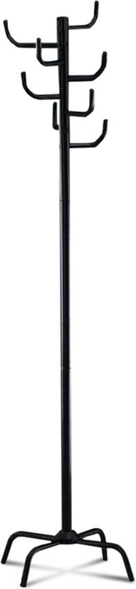 Kapstok – Zwart staal met kunststof accenten – 8 haken – 47x47x180 cm – Lichtgewicht en stabiel – 4-teens voet