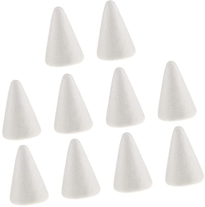 Dailygoods- Kerstboom Basis 10 Stuks - Schuim Kegelvormig - DIY Materiaal - Educatief Speelgoed - Creatieve Activiteiten - Wit 7 cm - Schuimfiguur