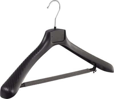 De Kledinghanger Gigant - Mantelhanger - Kostuumhanger - Jassenhanger - Volwassenen - FG48 - 50 Stuks - Kunststof - Zwart - Gebogen Model - Schouderverbreding 6 cm - Broeklat met Schuim - 48 cm - Kledinghanger - Kleerhanger - FG-Serie (FG48/BS_00/50)