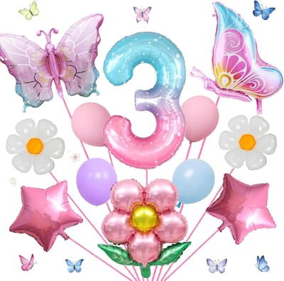 Verjaardag Decoratie Set - Feest Ballonnen - Meisjes Verjaardag - 17 Delige Set - Gigantische Cijferballon - Kleurrijk Verloop