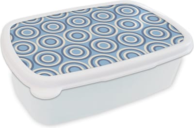 Broodtrommel Wit - Lunchbox Cirkel - Blauw - Patroon - Brooddoos 18x12x6 cm - Brood lunch box - Broodtrommels voor kinderen en volwassenen