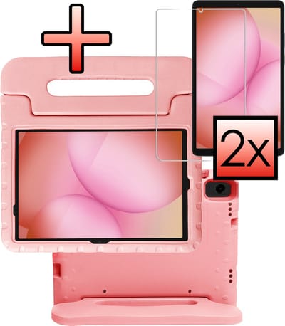 Hoes - Geschikt voor Samsung Galaxy Tab A11 Plus - Met 2x Screenprotector - Kinderhoes Shockproof Bumper - Kidsproof Case - Tablet Hoesje - Kinder Cover - Zalm