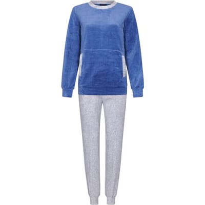 Pastunette Pyjama Set - Nightflowers - Blauw / Grijs - Velours - Maat 46