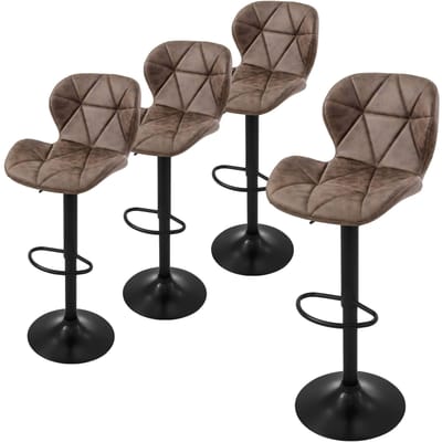 Set van 4 barkrukken bruin kunstlederen bekleding met rugleuning en voetensteun in hoogte verstelbaar 59-79cm ML-Design
