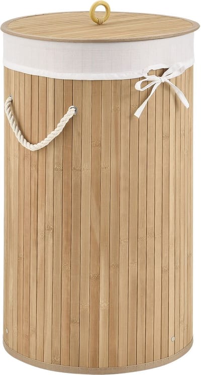 Bamboe Wasmand Curly - 55 Liter - Natuurkleur - Incl. Waszak & Deksel