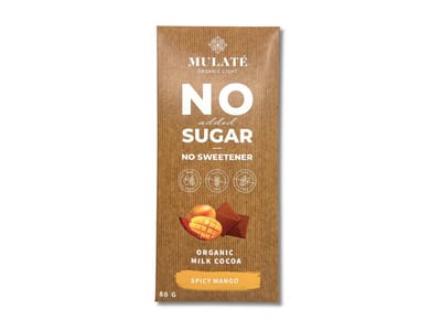 Mulate - Spicy Mango Chocolade tablet - Melk - suikervrij - biologisch - organic