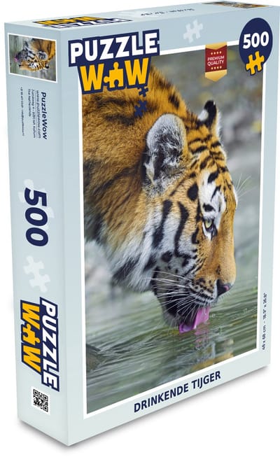 Puzzel Tijger - Water - Tong - Portret - Legpuzzel - Puzzel 500 stukjes