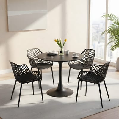 EGGREE eettafel en stoelen set - zwarte tafel Ø 70 cm met 4 stoelen -voor bar - kookeiland - café en eetkamer